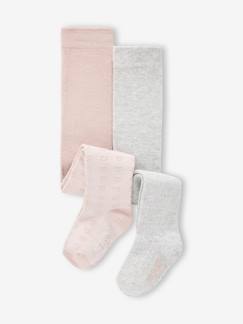 Baby-Socken, Strumpfhose-2er-Pack Baby Strumpfhosen, Herzmuster & Rippstrick