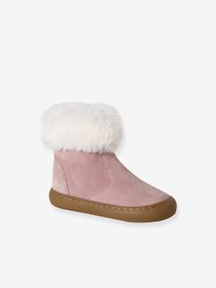 Chaussures-Chaussures bébé 17-26-Marche fille 19-26-Boots bébé fille cuir fourrées et zippées