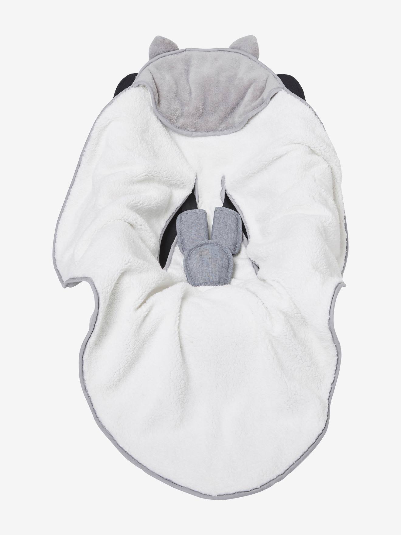 Plaid bébé à capuche en microfibre, doublé polaire - gris, Puériculture