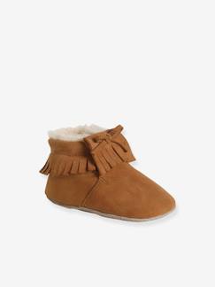 Chaussures-Chaussures bébé 17-26-Chaussons-Chaussons élastiqués fourrés en cuir souple bébé