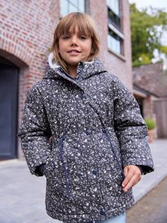 Mädchen-Mantel, Jacke-Mantel, Parka, Blouson-Mädchen Jacke mit Kapuze und Webpelz-Futter, Recycling-Wattierung