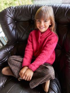 Mädchen-Pullover, Strickjacke, Sweatshirt-Strickjacke Mädchen, Bouclé-Strick, Rundhalsausschnitt