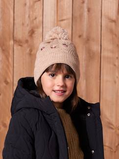 Mädchen-Accessoires-Mädchen Set: Mütze, Snood & Fäustlinge mit Lochmuster und Stickereien