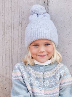 Mädchen-Accessoires-Mädchen Strick-Set: Mütze, Rundschal & Handschuhe, Zopfmuster