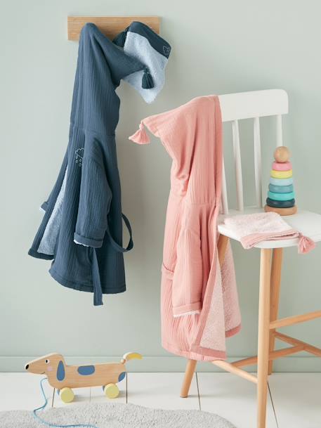 Peignoir Bebe En Gaze De Coton Personnalisable Vieux Rose Bebe