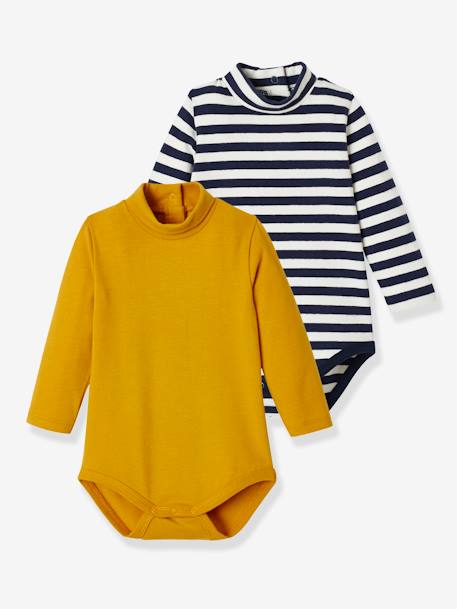 Lot De 2 Bodies Bebe Col Montant Manches Longues Lot Jaune Bebe